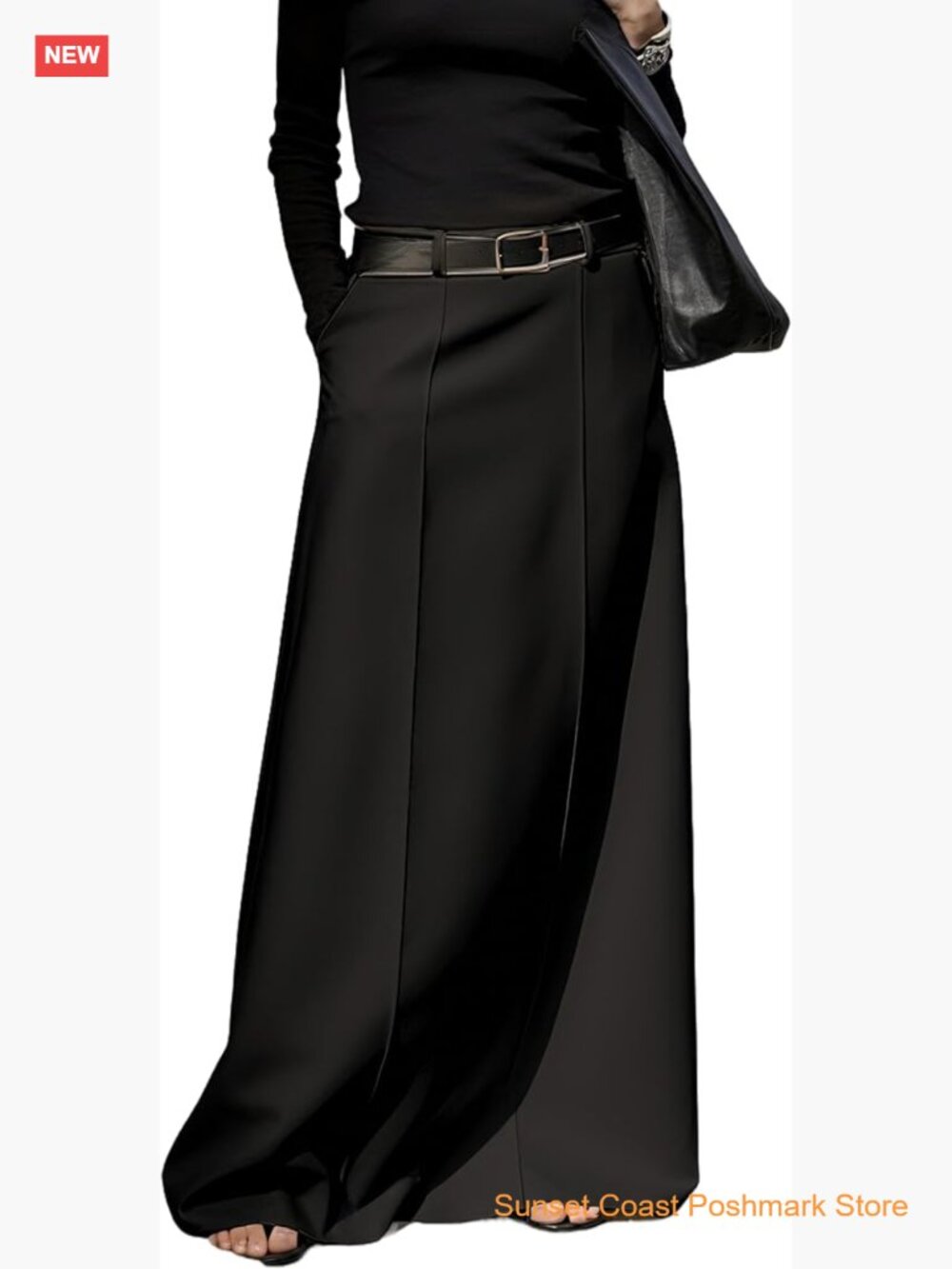Women's High Waist H Line Long Straight Maxi Skirt with Pockets